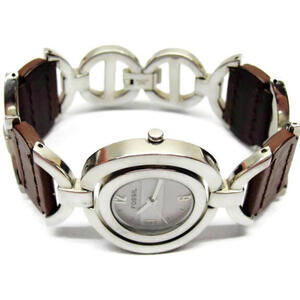 FOSSIL f2 WR 50m Silver T & Brown Leather Band Analog Watch New Battery ES-1976